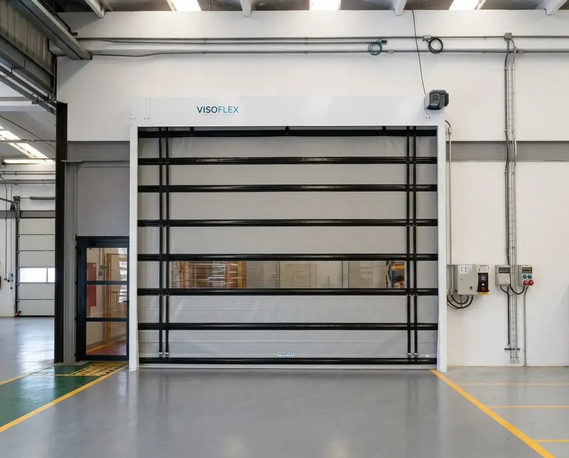 Porta rápida VFX501 com perfis tubulares horizontais em vão industrial