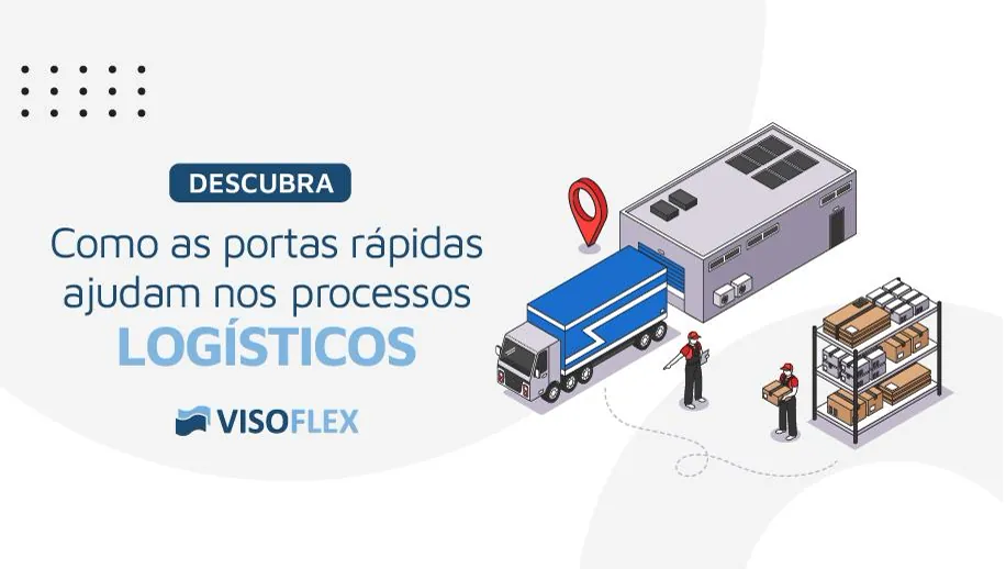 Ilustração de caminhão, armazém e operadores com caixas representando processos logísticos