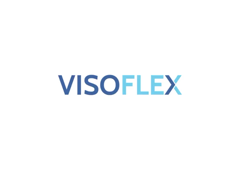 Novo logotipo Visoflex em azul sobre fundo branco