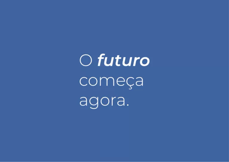 Novo slogan da Visoflex, “O futuro começa agora.”, em branco sobre fundo azul