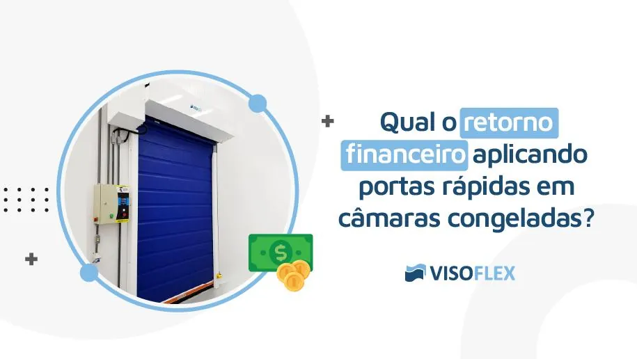 Porta rápida azul em câmara congelada, com nota de dinheiro e moedas ilustrando economia